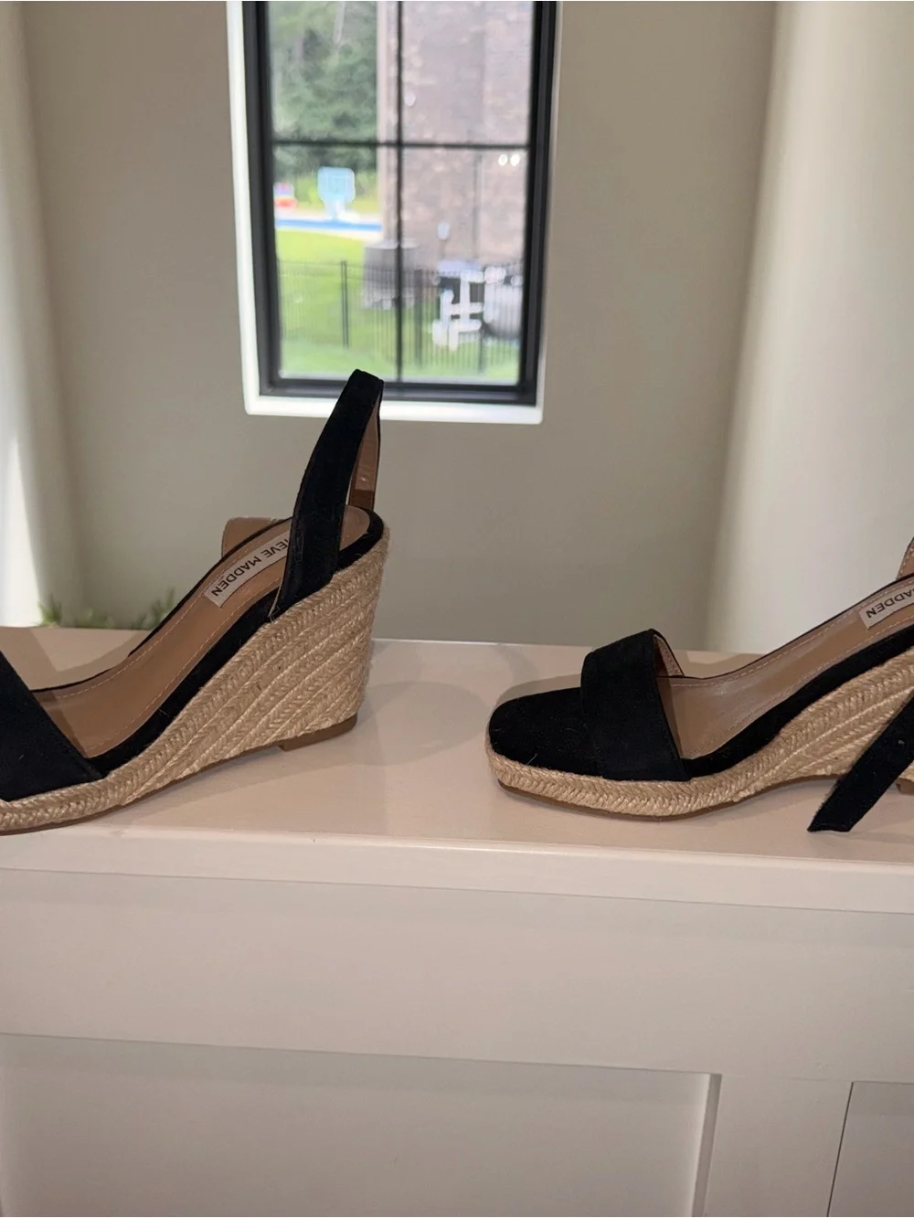 Steve Madden Black Espadrille Slingback Wedges